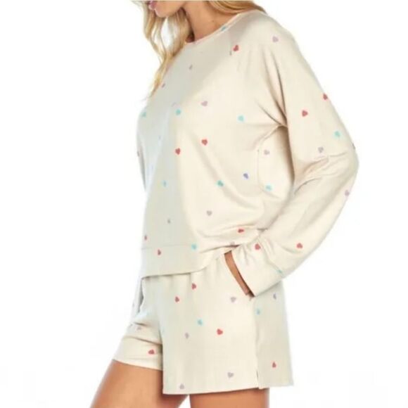 WILDFOX Hearts Slouchy Cozy Luxe Stretch Lounge Shirt in Oatmeal sz XXL - Picture 3 of 12